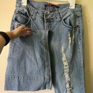 vintage y2k low rise distressed highway flare jeans